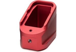 ALUMINUM EXTENDED MAGAZINE PLATE - RED, GLOCK G17 (9MM) / G22 (.40 CAL)