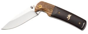 BUCKMARK HUNTER FOLDER - WOOD / BLACK, DROP POINT, PLAIN EDGE, 3" BLADE