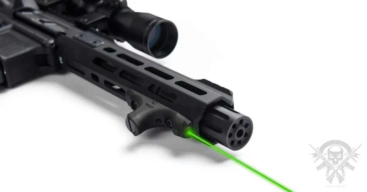 Viridian HS1 hand stop laser mounted on black AR-15 with green laser activated