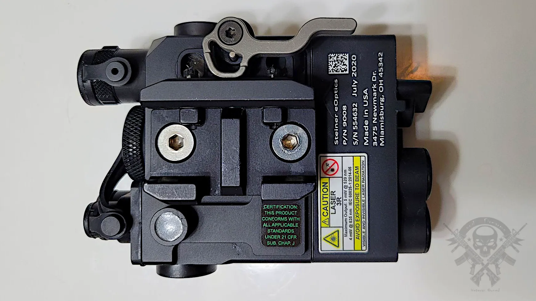 Bottom view of Steiner DBAL-A3 showing quick-detach mount and Picatinny rail interface