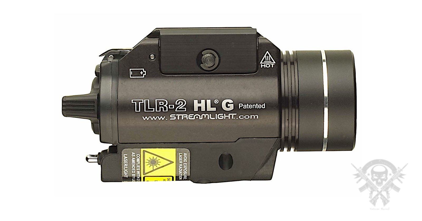 Side view of Streamlight TLR-2 HL G showing laser alignment and lens housing