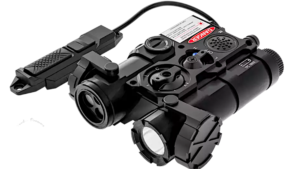 AGM WLAD-3B laser system mounted on rifle with IR, visible green laser, and white light combo