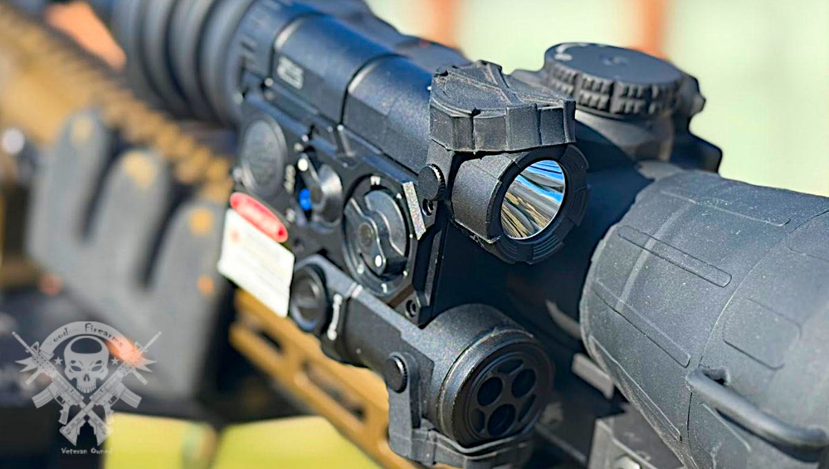 AGM WLAD-3B laser system mounted on AR-15 with side view showing tool-free QD clamp and control access