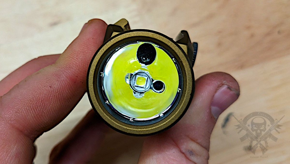 Close-up front view of the Streamlight TLR-VIR II showing the IR and white light emitter lens