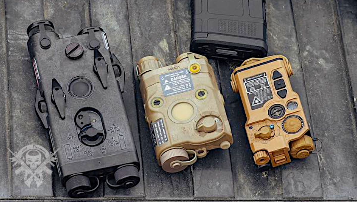 Wilcox RAID-Xe Low Power IR laser and illuminator shown next to other IR laser aiming devices for comparison