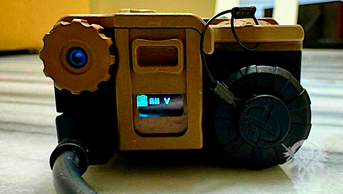 Rear view of Wilcox RAID-Xe Low Power IR laser and illuminator showing battery cap and control port