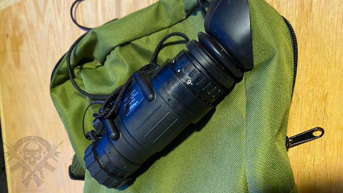 TRYBE Gen 3 PVS-14 night vision monocular shown in carry pouch