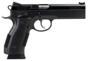 CZ-USA 91731 A01-LD Full Size Frame 9mm Luger 19+1 4.93" Black Match Grade Bull Barrel, Blued Serrated Steel Slide, Blued Steel Frame w/Beavertail, Black Checkered Polymer Grip