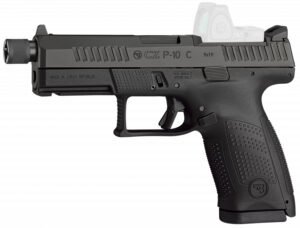 CZ-USA 91513 P-10 C  Compact 9mm Luger 17+1 4.02" Black Threaded Barrel, Black Nitride Optic Ready/Serrated Steel Slide, Black Polymer Frame w/Picatinny Rail, Interchangeable Backstrap Grip