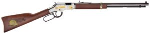 Henry H004AC American Construction 22 S/L/LR, 16 LR/21 Short Capacity, 20" Blued Octagon Barrel, Nickel-Plated w/24K Gold Inlay Engraved Steel Drilled & Tapped Receiver, Walnut w/Gold Accent Fixed Wo