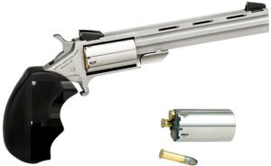 North American Arms MMC Mini-Master *CA Compliant 22 LR 22 WMR 5 Shot 4" Stainless Vent Rib Barrel, Stainless Steel Frame & Cylinder, Black Finger Grooved Rubber Grip, Exposed Hammer