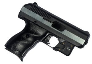 Hi-Point CF380LLTGM CF  380 ACP Caliber with 3.50" Barrel, 8+1 Capacity, Black Finish Frame, Serrated Black Steel Chrome Line Slide & Polymer Grip, LaserLyte Laser