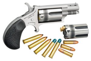 North American Arms 22MSCTW Wasp 22 LR 22 WMR 5 Shot 1.13" Stainless Steel Vent Rib Barrel, Stainless Frame & Cylinder, Black Pebbled Rubber Grip, Exposed Hammer